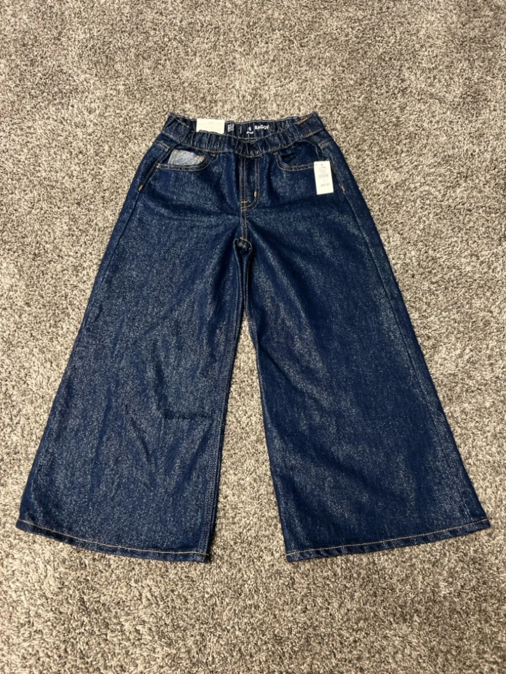 GAP‎ Kids Wide-Leg Indigo Silver Shine Denim Jeans elastic waistband